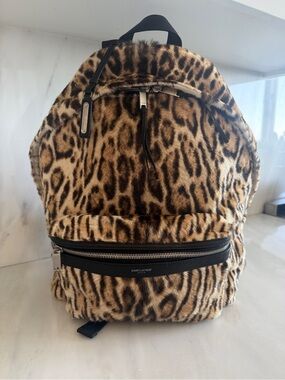 Saint Laurent Leopard Print Fur Backpack - Brown
